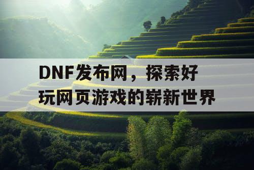 DNF发布网，探索好玩网页游戏的崭新世界