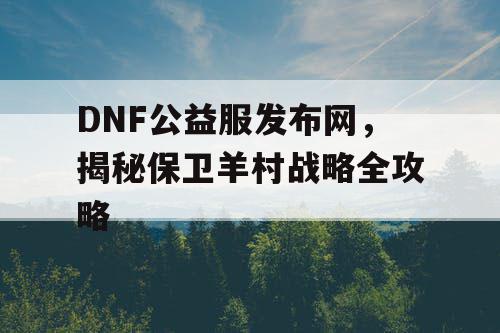 DNF公益服发布网，揭秘保卫羊村战略全攻略